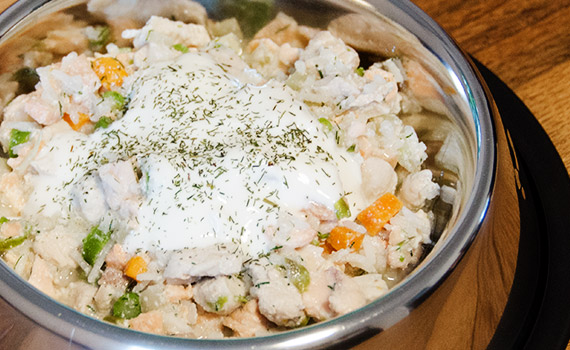 Fisch - Hühnchen Reispfanne mit grünem Spargel